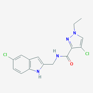 4-chloro-N-[(5-chloro-1H-indol-2-yl)methyl]-1-ethyl-1H-pyrazole-3-carboxamide