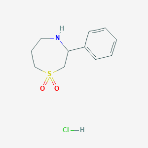 molecular formula C11H16ClNO2S B2797233 3-Phenyl-1,4-thiazepane 1,1-dioxide hydrochloride CAS No. 2126177-74-8