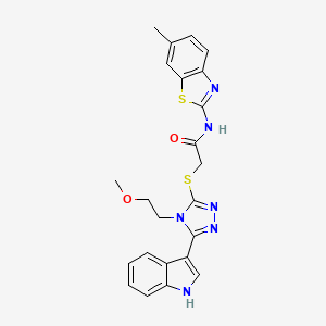 molecular formula C23H22N6O2S2 B2797239 2-((5-(1H-吲哚-3-基)-4-(2-甲氧基乙基)-4H-1,2,4-三唑-3-基)硫)-N-(6-甲基苯并[d]噻唑-2-基)乙酰胺 CAS No. 852145-05-2