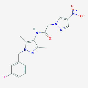 molecular formula C17H17FN6O3 B279724 N-[1-(3-fluorobenzyl)-3,5-dimethyl-1H-pyrazol-4-yl]-2-(4-nitro-1H-pyrazol-1-yl)acetamide 