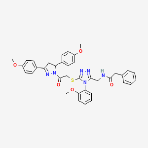 molecular formula C37H36N6O5S B2797246 N-((5-((2-(3,5-bis(4-methoxyphenyl)-4,5-dihydro-1H-pyrazol-1-yl)-2-oxoethyl)thio)-4-(2-methoxyphenyl)-4H-1,2,4-triazol-3-yl)methyl)-2-phenylacetamide CAS No. 362505-70-2