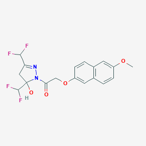 molecular formula C18H16F4N2O4 B279725 3,5-bis(difluoromethyl)-1-{[(6-methoxy-2-naphthyl)oxy]acetyl}-4,5-dihydro-1H-pyrazol-5-ol 