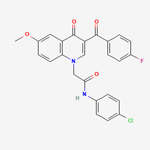 molecular formula C25H18ClFN2O4 B2797289 N-(4-chlorophenyl)-2-[3-(4-fluorobenzoyl)-6-methoxy-4-oxoquinolin-1-yl]acetamide CAS No. 866344-26-5