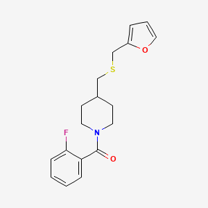 molecular formula C18H20FNO2S B2797309 (2-氟苯基)(4-(((呋喃-2-基甲硫基)甲基)哌啶-1-基)甲酮 CAS No. 1396761-72-0