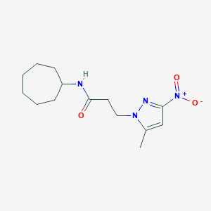 molecular formula C14H22N4O3 B279731 N-cycloheptyl-3-{3-nitro-5-methyl-1H-pyrazol-1-yl}propanamide 