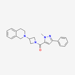 molecular formula C23H24N4O B2797310 (3-(3,4-dihydroisoquinolin-2(1H)-yl)azetidin-1-yl)(1-methyl-3-phenyl-1H-pyrazol-5-yl)methanone CAS No. 2034290-80-5