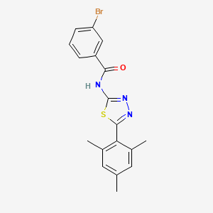 molecular formula C18H16BrN3OS B2797358 3-溴-N-[5-(2,4,6-三甲基苯基)-1,3,4-噻二唑-2-基]苯甲酰胺 CAS No. 391226-58-7