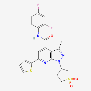 molecular formula C22H18F2N4O3S2 B2797363 N-(2,4-二氟苯基)-1-(1,1-二氧代四氢噻吩-3-基)-3-甲基-6-(噻吩-2-基)-1H-吡唑并[3,4-b]吡啶-4-羧酰胺 CAS No. 1105245-76-8