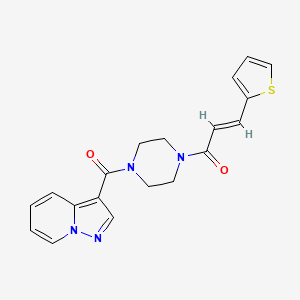 molecular formula C19H18N4O2S B2797377 (E)-1-(4-(pyrazolo[1,5-a]pyridine-3-carbonyl)piperazin-1-yl)-3-(thiophen-2-yl)prop-2-en-1-one CAS No. 1396892-22-0