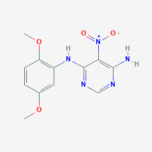 molecular formula C12H13N5O4 B2797382 N-(2,5-二甲氧基苯基)-5-硝基嘧啶-4,6-二胺 CAS No. 450345-45-6
