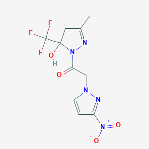 molecular formula C10H10F3N5O4 B279739 1-({3-nitro-1H-pyrazol-1-yl}acetyl)-3-methyl-5-(trifluoromethyl)-4,5-dihydro-1H-pyrazol-5-ol 