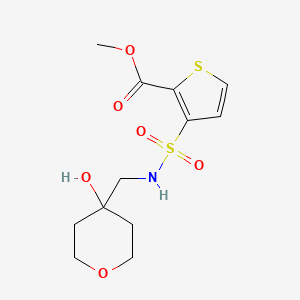 molecular formula C12H17NO6S2 B2797398 甲酸3-(N-((4-羟基四氢-2H-吡喃-4-基)甲基)磺酰基)噻吩-2-甲酸酯 CAS No. 1351657-96-9