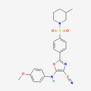 molecular formula C23H24N4O4S B2797413 5-[(4-Methoxyphenyl)amino]-2-{4-[(3-methylpiperidin-1-yl)sulfonyl]phenyl}-1,3-oxazole-4-carbonitrile CAS No. 941002-58-0
