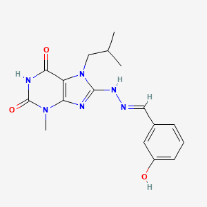 molecular formula C17H20N6O3 B2797417 (E)-8-(2-(3-hydroxybenzylidene)hydrazinyl)-7-isobutyl-3-methyl-1H-purine-2,6(3H,7H)-dione CAS No. 682776-50-7
