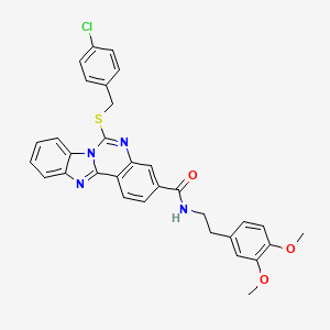 molecular formula C32H27ClN4O3S B2797420 6-[(4-chlorophenyl)methylsulfanyl]-N-[2-(3,4-dimethoxyphenyl)ethyl]benzimidazolo[1,2-c]quinazoline-3-carboxamide CAS No. 443671-04-3