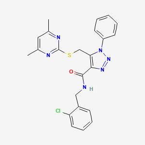molecular formula C23H21ClN6OS B2797427 N-(2-chlorobenzyl)-5-(((4,6-dimethylpyrimidin-2-yl)thio)methyl)-1-phenyl-1H-1,2,3-triazole-4-carboxamide CAS No. 1171598-41-6