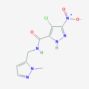 4-chloro-N-[(2-methylpyrazol-3-yl)methyl]-3-nitro-1H-pyrazole-5-carboxamide