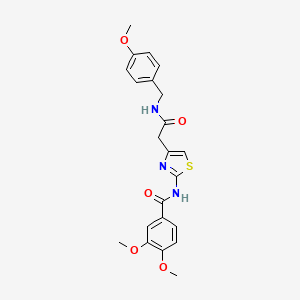 molecular formula C22H23N3O5S B2797437 3,4-dimethoxy-N-(4-(2-((4-methoxybenzyl)amino)-2-oxoethyl)thiazol-2-yl)benzamide CAS No. 1005294-93-8