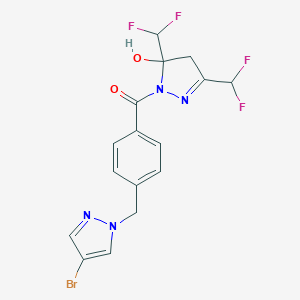 molecular formula C16H13BrF4N4O2 B279744 1-{4-[(4-bromo-1H-pyrazol-1-yl)methyl]benzoyl}-3,5-bis(difluoromethyl)-4,5-dihydro-1H-pyrazol-5-ol 