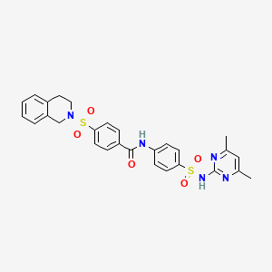 molecular formula C28H27N5O5S2 B2797480 4-((3,4-dihydroisoquinolin-2(1H)-yl)sulfonyl)-N-(4-(N-(4,6-dimethylpyrimidin-2-yl)sulfamoyl)phenyl)benzamide CAS No. 899351-61-2