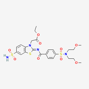 molecular formula C24H30N4O9S3 B2797499 (Z)-乙酸乙酯 2-(2-((4-(N,N-双(2-甲氧基乙基)磺酰胺)苯甲酰亚胺)-6-磺酰胺基苯并[d]噻唑-3(2H)-基)乙酸酯 CAS No. 865248-43-7