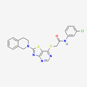 molecular formula C22H18ClN5OS2 B2797501 N-(3-chlorophenyl)-2-((2-(3,4-dihydroisoquinolin-2(1H)-yl)thiazolo[4,5-d]pyrimidin-7-yl)thio)acetamide CAS No. 1189689-49-3