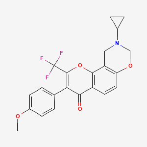 molecular formula C22H18F3NO4 B2797511 9-环丙基-3-(4-甲氧苯基)-2-(三氟甲基)-9,10-二氢-4H,8H-咔唑并[8,7-e][1,3]噁唑-4-酮 CAS No. 951955-21-8