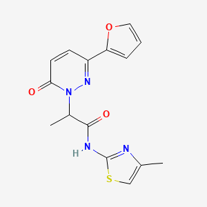 molecular formula C15H14N4O3S B2797516 2-(3-(furan-2-yl)-6-oxopyridazin-1(6H)-yl)-N-(4-methylthiazol-2-yl)propanamide CAS No. 1286724-27-3