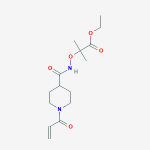 molecular formula C15H24N2O5 B2797523 Ethyl 2-methyl-2-[(1-prop-2-enoylpiperidine-4-carbonyl)amino]oxypropanoate CAS No. 2361703-73-1