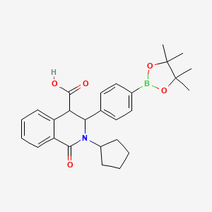 molecular formula C27H32BNO5 B2797525 2-Cyclopentyl-1-oxo-3-[4-(tetramethyl-1,3,2-dioxaborolan-2-yl)-phenyl]-1,2,3,4-tetrahydroisoquinoline-4-carboxylic acid CAS No. 2490666-04-9