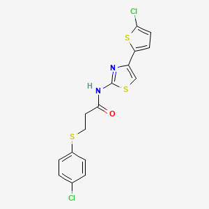 molecular formula C16H12Cl2N2OS3 B2797529 3-(4-氯苯基)硫代-N-(4-(5-氯噻吩-2-基)-1,3-噻二唑-2-基)丙酰胺 CAS No. 778621-31-1