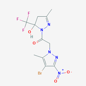molecular formula C11H11BrF3N5O4 B279753 1-({4-bromo-3-nitro-5-methyl-1H-pyrazol-1-yl}acetyl)-3-methyl-5-(trifluoromethyl)-4,5-dihydro-1H-pyrazol-5-ol 