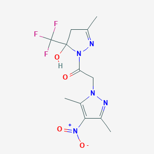 molecular formula C12H14F3N5O4 B279754 1-({4-nitro-3,5-dimethyl-1H-pyrazol-1-yl}acetyl)-3-methyl-5-(trifluoromethyl)-4,5-dihydro-1H-pyrazol-5-ol 