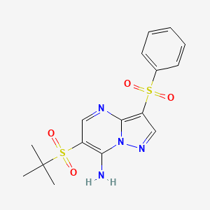 molecular formula C16H18N4O4S2 B2797546 6-(叔丁基磺酰)-3-(苯基磺酰)嘧啶并[1,5-a]嘧啶-7-胺 CAS No. 439110-87-9