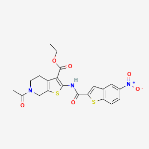 molecular formula C21H19N3O6S2 B2797554 乙酸6-乙酰基-2-(5-硝基苯并[b]噻吩-2-羧胺基)-4,5,6,7-四氢噻吩[2,3-c]吡啶-3-羧酸酯 CAS No. 864858-11-7
