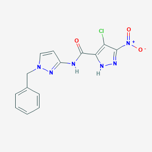 molecular formula C14H11ClN6O3 B279756 N-(1-benzylpyrazol-3-yl)-4-chloro-3-nitro-1H-pyrazole-5-carboxamide 