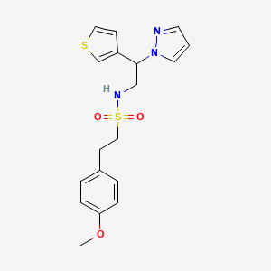 molecular formula C18H21N3O3S2 B2797565 N-(2-(1H-吡唑-1-基)-2-(噻吩-3-基)乙基)-2-(4-甲氧基苯基)乙烷磺酰胺 CAS No. 2034341-59-6