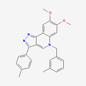 molecular formula C27H25N3O2 B2797590 7,8-Dimethoxy-3-(4-methylphenyl)-5-[(3-methylphenyl)methyl]pyrazolo[4,3-c]quinoline CAS No. 866809-74-7