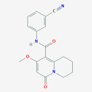 molecular formula C18H17N3O3 B2797591 N-(3-cyanophenyl)-8-methoxy-6-oxo-1,3,4,6-tetrahydro-2H-quinolizine-9-carboxamide CAS No. 1775523-92-6