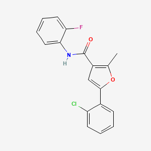 molecular formula C18H13ClFNO2 B2797605 5-(2-chlorophenyl)-N-(2-fluorophenyl)-2-methylfuran-3-carboxamide CAS No. 876874-31-6