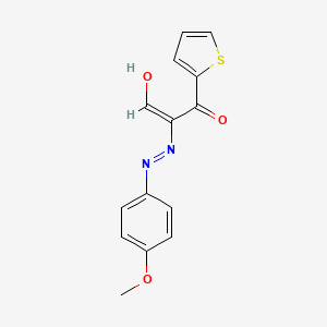 molecular formula C14H12N2O3S B2797627 (2E)-2-[2-(4-methoxyphenyl)hydrazin-1-ylidene]-3-oxo-3-(thiophen-2-yl)propanal CAS No. 338400-20-7