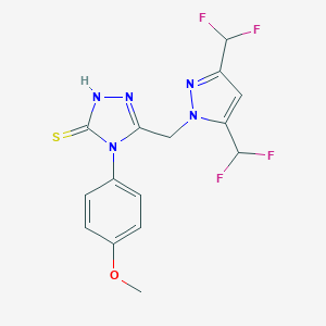molecular formula C15H13F4N5OS B279763 5-{[3,5-bis(difluoromethyl)-1H-pyrazol-1-yl]methyl}-4-(4-methoxyphenyl)-4H-1,2,4-triazole-3-thiol 
