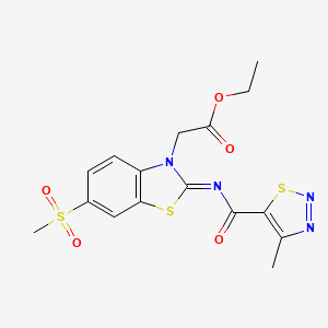 molecular formula C16H16N4O5S3 B2797647 (Z)-ethyl 2-(2-((4-methyl-1,2,3-thiadiazole-5-carbonyl)imino)-6-(methylsulfonyl)benzo[d]thiazol-3(2H)-yl)acetate CAS No. 1173350-17-8