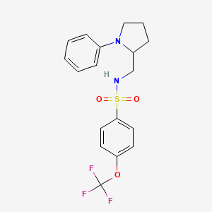 molecular formula C18H19F3N2O3S B2797692 N-((1-苯基吡咯啉-2-基)甲基)-4-(三氟甲氧基)苯磺酰胺 CAS No. 1796971-25-9