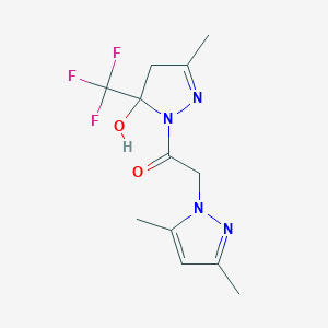 molecular formula C12H15F3N4O2 B279770 2-(3,5-dimethyl-1H-pyrazol-1-yl)-1-[5-hydroxy-3-methyl-5-(trifluoromethyl)-4,5-dihydro-1H-pyrazol-1-yl]ethanone 