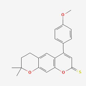 molecular formula C21H20O3S B2797717 4-(4-methoxyphenyl)-8,8-dimethyl-7,8-dihydro-2H,6H-pyrano[3,2-g]chromene-2-thione CAS No. 956995-74-7