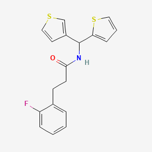 3-(2-fluorophenyl)-N-(thiophen-2-yl(thiophen-3-yl)methyl)propanamide