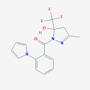 molecular formula C16H14F3N3O2 B279772 3-methyl-1-[2-(1H-pyrrol-1-yl)benzoyl]-5-(trifluoromethyl)-4,5-dihydro-1H-pyrazol-5-ol 