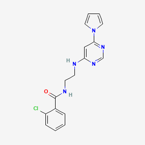 molecular formula C17H16ClN5O B2797742 N-(2-((6-(1H-pyrrol-1-yl)pyrimidin-4-yl)amino)ethyl)-2-chlorobenzamide CAS No. 1421484-65-2