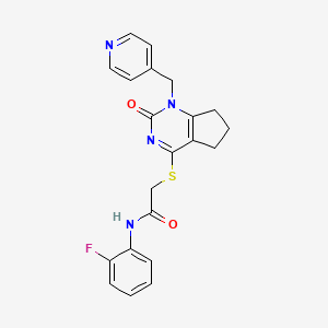 molecular formula C21H19FN4O2S B2797743 N-(2-fluorophenyl)-2-((2-oxo-1-(pyridin-4-ylmethyl)-2,5,6,7-tetrahydro-1H-cyclopenta[d]pyrimidin-4-yl)thio)acetamide CAS No. 932961-84-7